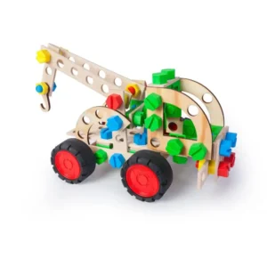 3-in-1 STEM Pull Truck Constructor Set - Wooden Crane Model with Colorful Screws and Wheels