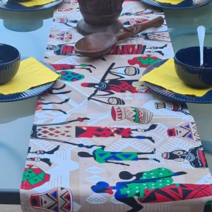 Handcrafted Africa-Inspired Table Runner with Set of 4 Gold & Silver Dipped Concrete Weights, a truly stylish table runner set that combines cultural artistry with practical functionality.