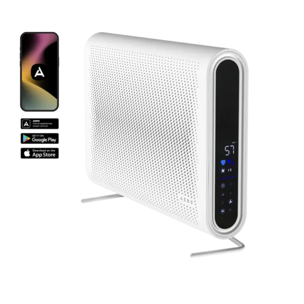 AP2S Air Purifier with smart controls and app integration displayed alongside smartphone app interface