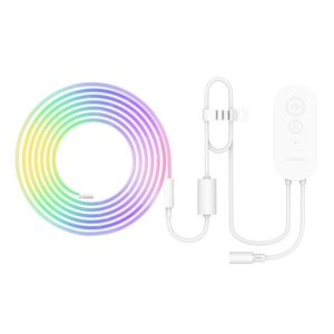 Xiaomi Smart Lightstrip with remote control, featuring a vibrant LED color display