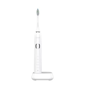 AENO Sonic Electric Toothbrush DB5 standing on its charging base with a white, sleek design.